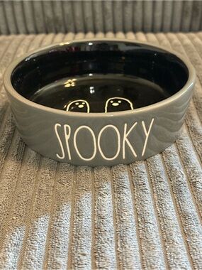 Rae Dunn Gray & Black Ceramic 🐈⬛ Cat Bowl SPOOKY w/ Ghosts 👻 on Int NWT